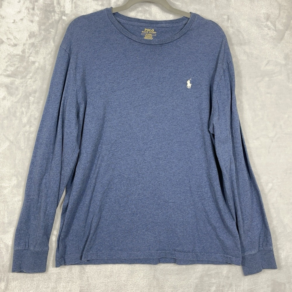 Polo Ralph Lauren Mens Blue Long Sleeve Crewneck T Shirt Pony Logo‎ M Preppy